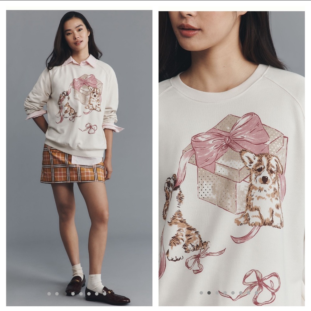 Anthropologie Maeve Animal Friends Crew-Neck Sweatshirt, Cute Dogs Size XL